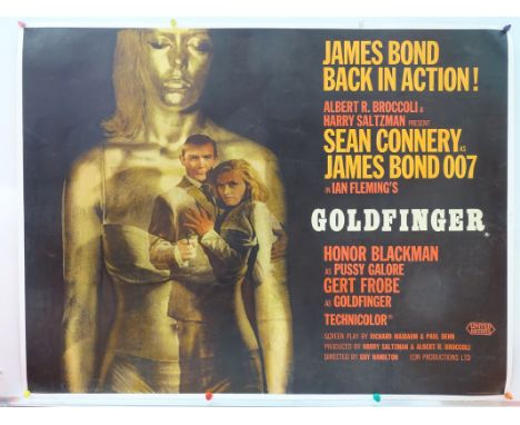 GOLDFINGER (1964) - British UK quad film poster (Style A) - Designed by Robert Brownjohn - The third in the series that marke