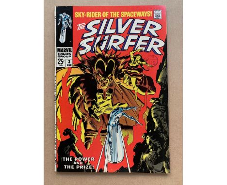 SILVER SURFER #3 (1968 - MARVEL - Cents Copy/Pence Stamp - VFN+) - First appearance of Mephisto. John Buscema cover and art. 