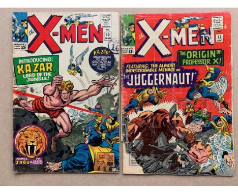 X-MEN #10, 12 (2 in Lot) - (1965) - (MARVEL FR/GD/ - Cents Copy / Pence Stamp) - First Silver Age appearances of Ka-Zar and Z