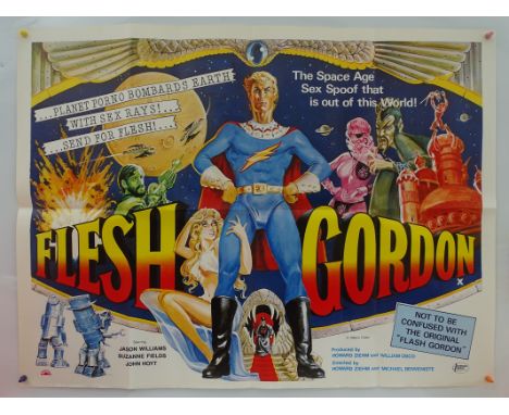 FLESH GORDON (1974) - UK Quad Film Poster - First Release - Uncensored version - Sam Peffer artwork - 30" x 40" (76 x 101.5 c
