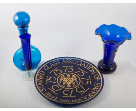 Blenko Art Glass: a commemorative plate for the Stained Glass Association of America, 1903-1978, an abstract lamp base, and o