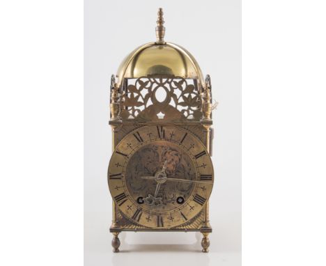 English reproduction brass lantern clock, 14cm dial in a 34cm case, number on back plate of movement 1065.