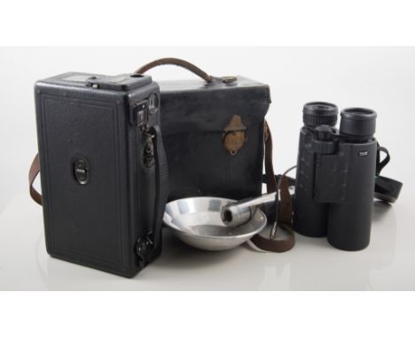Cine Kodak Model B, in leather case, a Kodascope, other camera equipment, and a pair of Viking 8x45 binoculars (1 box)