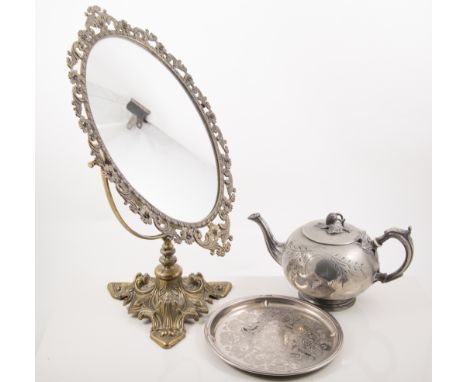 Quantity of plated ware and pewter, including a Viners cutlery set, mirror, lamp etc.
