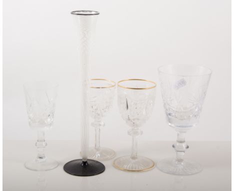 Regency cut-glass three light candelabra, (lacking drops), 48cm and a collection of table glassware.