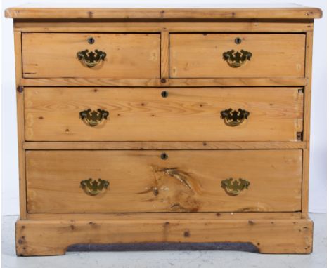 Small waxed pine chest of drawers, rectangular top, a moulded edge, two short and two long graduating drawers, bracket feet, 