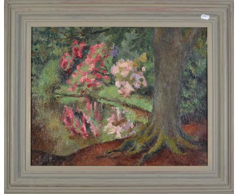 Style of RONALD OSSORY DUNLOP Rhododendron Reflections Oil on canvas 39 x 50cm