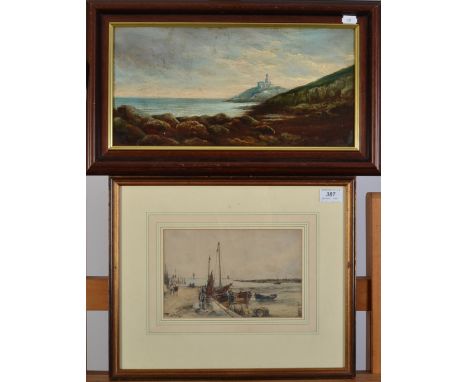 Two coastal oils 
And a print after T.B. Hardy 