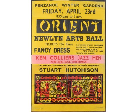 JOHN MILLER
Poster advertising Newlyn Arts Ball
Lino print
Designed by the artist
Printed by Chappell
1960's
51 x 75cm
