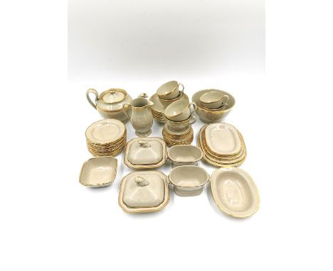 A Wedgwood drab ware child's miniature part dinner/tea service to include, two lidded tureens and two without lids, a teapot,