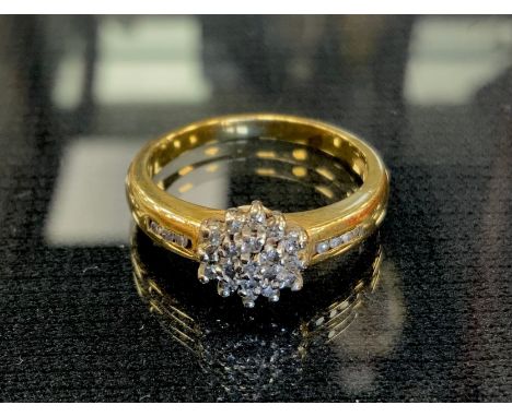 A diamond cluster ring, set with twenty five round brilliant cut diamonds, 18ct gold shank, size M, 4g gross 