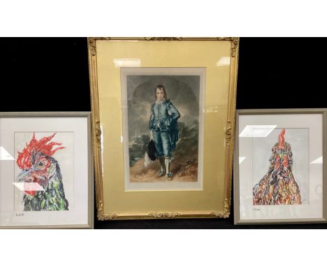 Jane De Vere-Hodge, a pair, Helena &amp; Charlotte Cockerels, mixed media, signed with monogramme, 28cm x 21cm;  Sydney E Wil