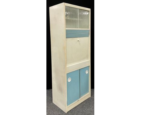 A vintage retro kitchen cabinet, mid-20th century, 178cm high x 65.5cm wide x 40cm deep. 