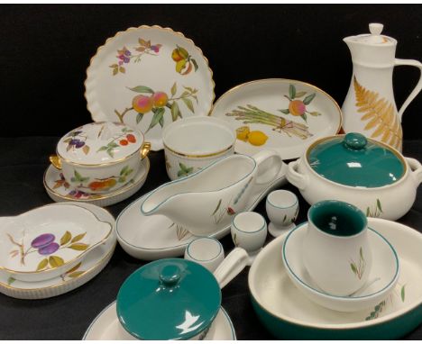 Royal Worcester ‘Evesham’ pattern ware including; coffee pot, flan dish, lidded tureen; etc; Denby ‘Green wheat’ pattern ware