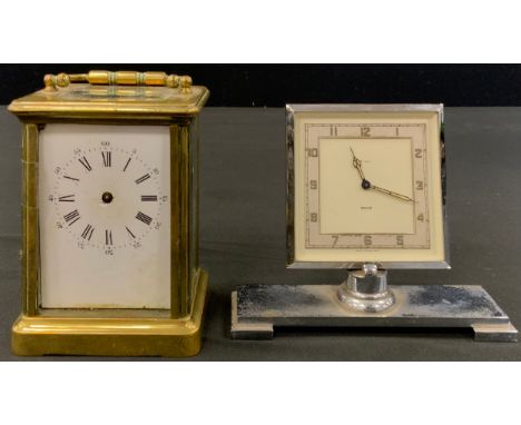 An Art Deco Smith's chrome desk clock; a French lacquered brass carriage clock (2) 