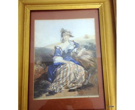 A Gilt framed George Baxter print of a seated lady 35 x 28cm