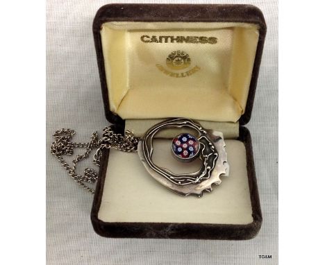 A Silver mounted Caithness Glass pendant and chain in original box