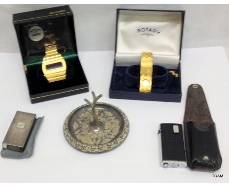 2 Rotary watches, 2 lighters and a ring stand