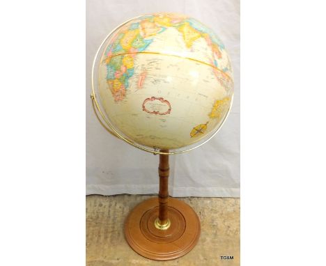 An American 'Replogle Globes inc' 16" worlds classic globe on wood and brass stand 90cm tall