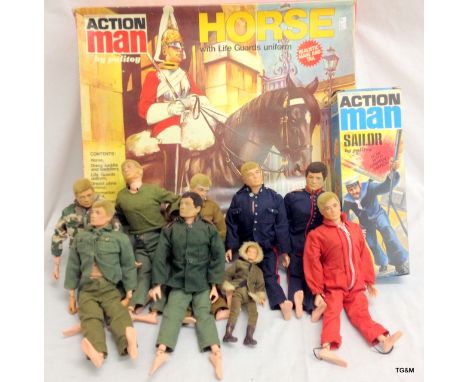 Vintage Action man figures including life guards and a boxed horse 