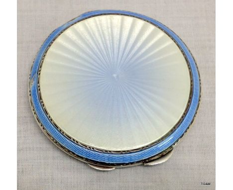 A Chester 1947 Silver/Guilloche enamel compact 