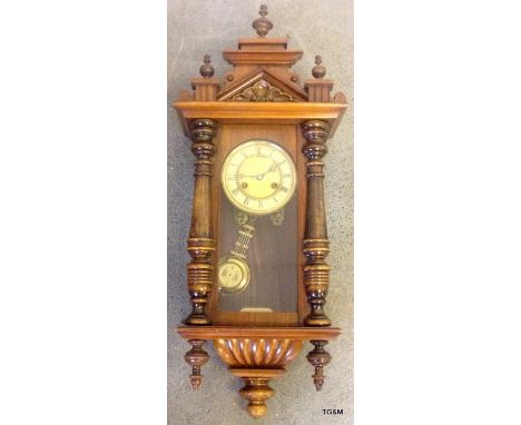 A Mahogany cased Viennese regulator wall mounted clock with enamel dial l 53 x w 32 x d 19