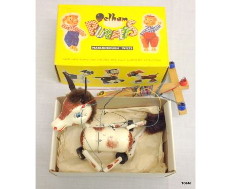 A vintage Pelham puppet 'Foal' in an original box