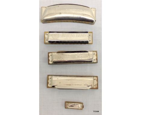 5 Hohner Harmonicas including a Miniature harmonica