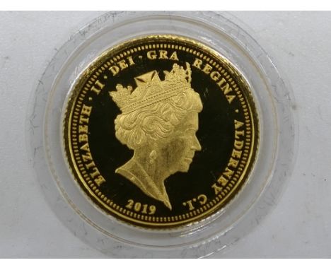 Quarter Sovereign - a Queen Elizabeth II 24 carat gold quarter Sovereign, 2019, obverse portrait of Queen Elizabeth II, rever