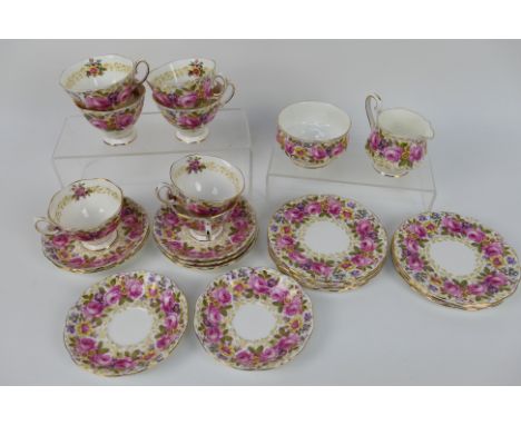 Royal Albert - A quantity of vintage tea wares in the Serena pattern comprising seven trios, sugar bowl and cream jug, 23 pie