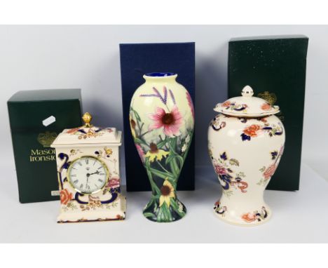 Boxed ceramics to include an Old Tupton Ware vase (27 cm height) with floral decoration, a Masons Ironstone Red Mandalay cloc