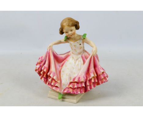 Royal Worcester - A figure entitled The Curtsey # 3360, modelled by F G Doughty, pink dress colourway, approximately 14 cm (h