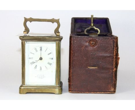 A cased 19th century French brass carriage clock