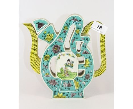 An unusual mid 20th century Chinese porcelain character teapot H 20.5cm