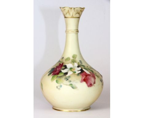 A pretty Royal Worcester hand painted vase, H 14cm (hairline to neck)