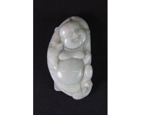 A finely carved Chinese pebble jade amulet of the happy Buddha, H 5cm