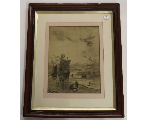 A framed Victorian print of Low Tide, 68cm x 83cm