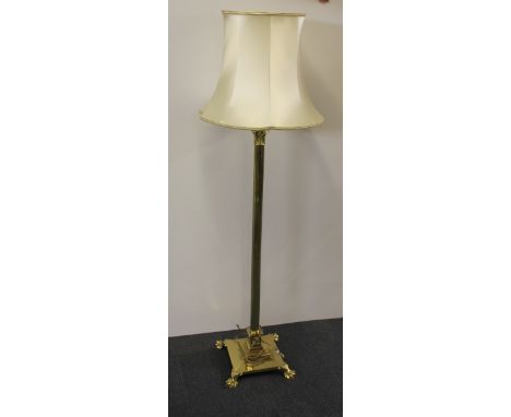 A gilt brass standard lamp and silk shade, H 176cm