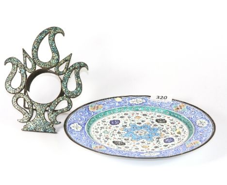Islamic Interest, a mosaic clock frame and an enamelled plate