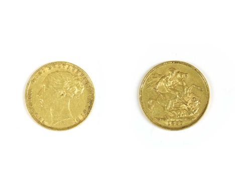 Coins, Australia, Victoria (1837-1901), Sovereign, 1880, M below head for Melbourne mint