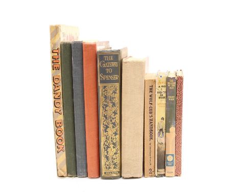 Nine children's books, including: Mickey Mouse Annual 1944, Chuff The Chimney Sweep, by Enid Blyton, Wolf-Cub's Handbook 1926