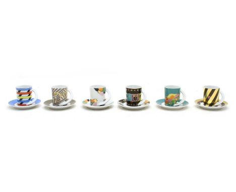 Six Rosenthall Studio Line espresso Sammeltasse cups and saucers, each with individual facsimile designer's signature on base