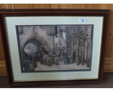 An Anton Pieck relief Dickensian print and other pictures