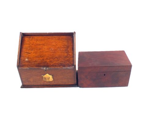 A 19th Century Mahogany tea caddy and an Oak stationery box