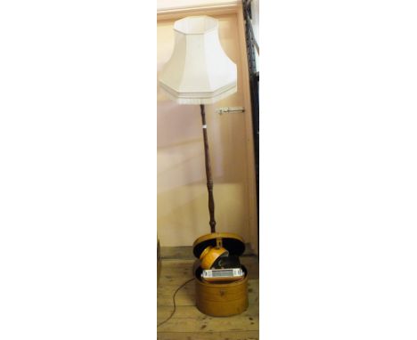 A standard lamp, hat tin and scales etc