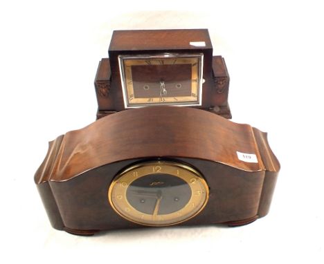 Two Oak and one Walnut striking mantel clock