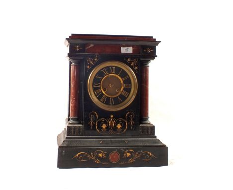 A substantial Victorian black and rouge marble mantel clock