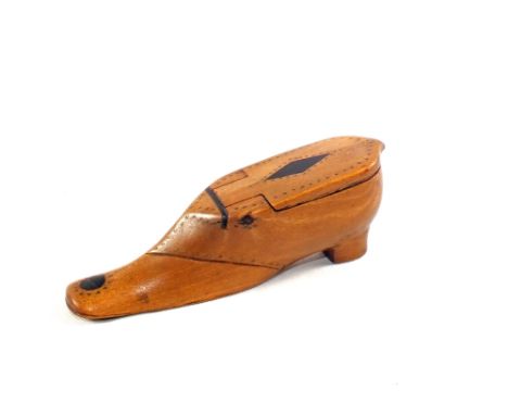 A Georgian Treen snuff box in the form of a shoe with Brass nails