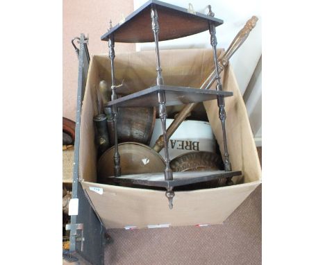 An enamel bread bin, barrel, mesh fireguard, corner whatnot etc