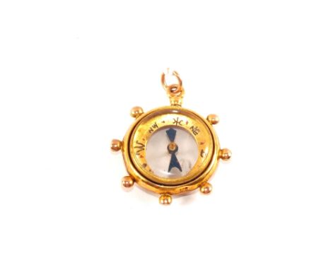 A 9ct Gold mounted compass fob